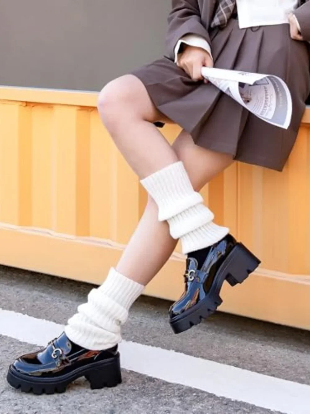 Platform Loafers with Chunky Block Heel & PU Sole for Work